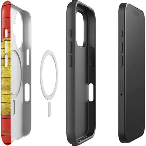 Spain Flag Dark Wood iPhone 16 Magsafe Impact Case